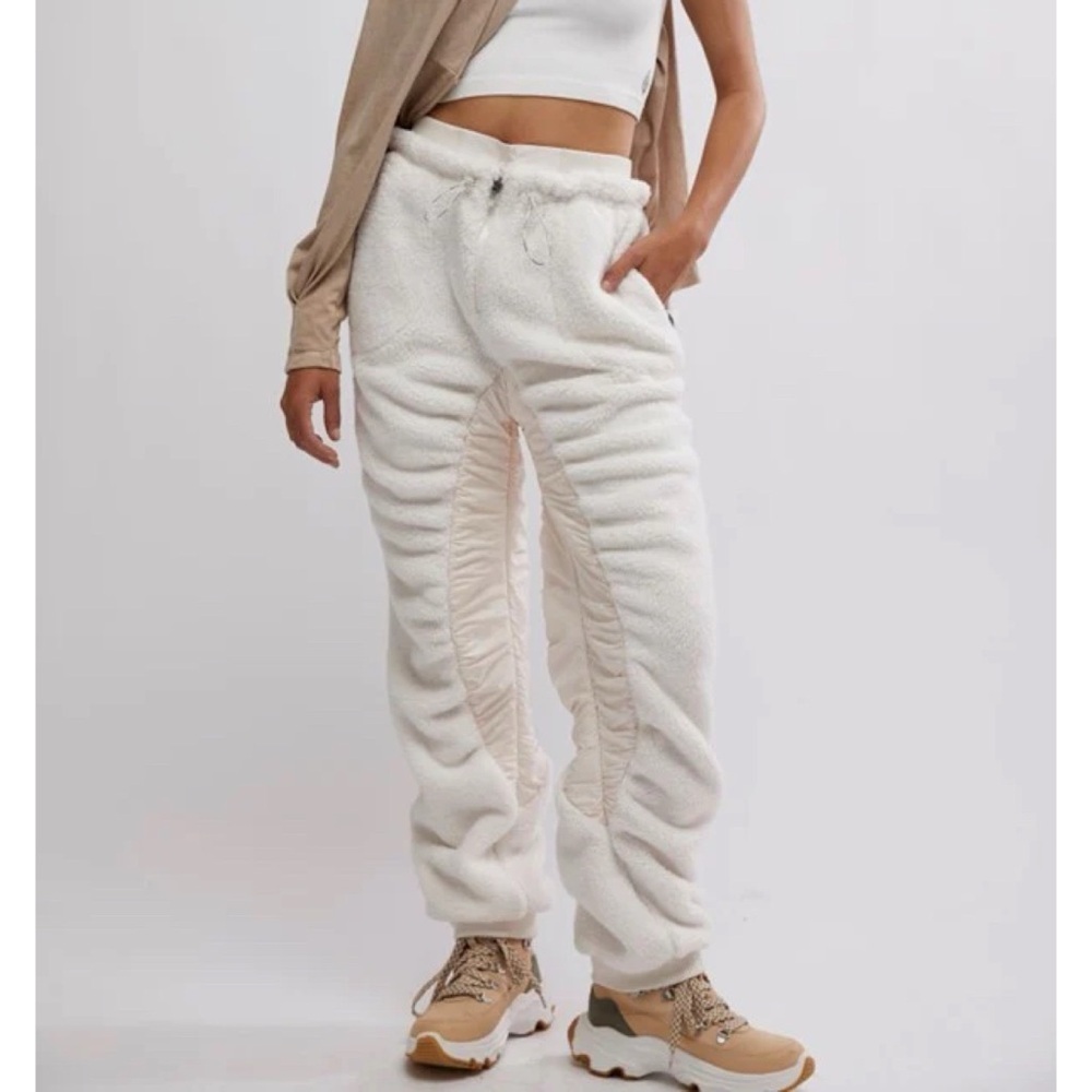 New Free People Sundown Fleece Joggers Wide Leg Pants FP Movement Ivory Small
